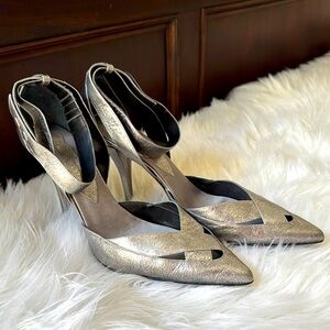 Nine West Silver Heels with Asymmetrical Strap 9
